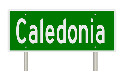 Rendering of a green highway sign for Caledonia Wisconsin