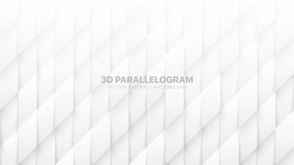 3D Vector Parallelogram Pattern Conceptual Sci-Fi Abstract White Background. Science Technological Tetragonal Structure Light Wallpaper. Three Dimensional Tech Clear Blank Subtle Textured Backdrop
