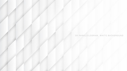 3D Vector Parallelograms Pattern Simple White Abstract Background. Three Dimensional Science Technology Rhombus Structure Light Wallpaper. Tech Clear Blank Subtle Textured Backdrop