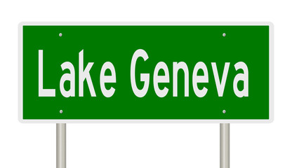 Rendering of a green highway sign for Lake Geneva Wisconsin