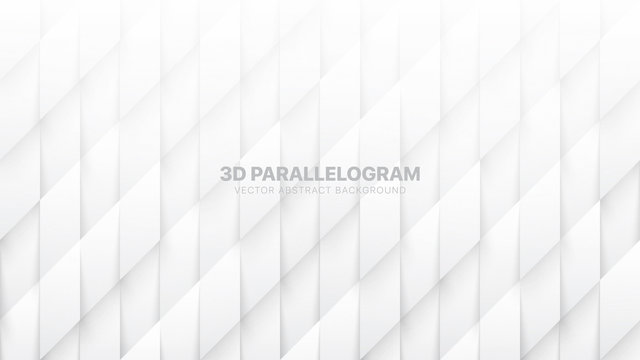 3D Vector Parallelogram Pattern Conceptual Sci-Fi Abstract White Background. Science Technological Tetragonal Structure Light Wallpaper. Three Dimensional Tech Clear Blank Subtle Textured Backdrop