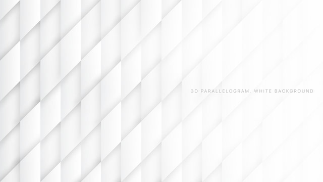 3D Vector Parallelograms Pattern Simple White Abstract Background. Three Dimensional Science Technology Rhombus Structure Light Wallpaper. Tech Clear Blank Subtle Textured Backdrop
