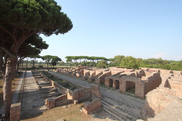 Fototapeta na wymiar Rome, Italy - August 25, 2019: The archaeological site of Ostia Antica