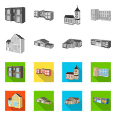 Isolated object of facade and housing symbol. Set of facade and infrastructure vector icon for stock.