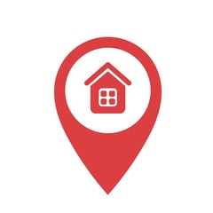 Red point with house icon on a white background. Vector illustration