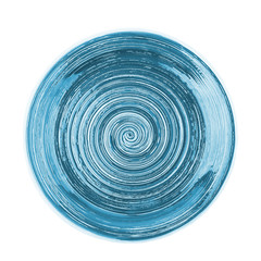 Light blue round ceramic plate with spiral pattern, isolated