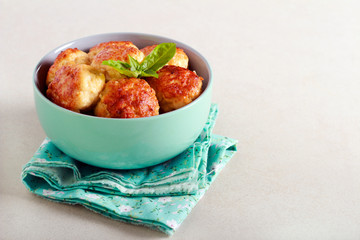 Turkey fillet meatballs with basil leaf