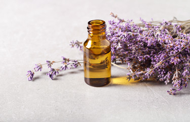 Essential lavender oil in a bottle