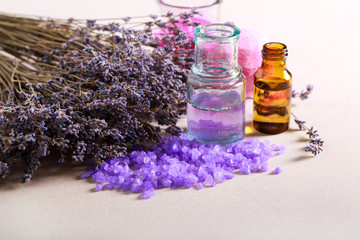 Essential lavender oil in a bottle