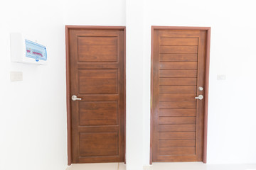 Modern brown teak door with satinless knob lock