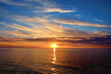 open Baltic sea at the sunset