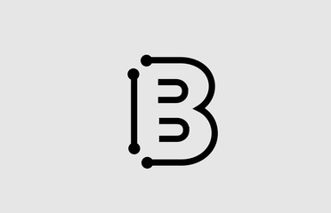 B letter alphabet logo design with line and dots