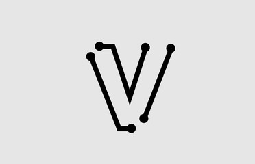 V letter alphabet logo design with line and dots