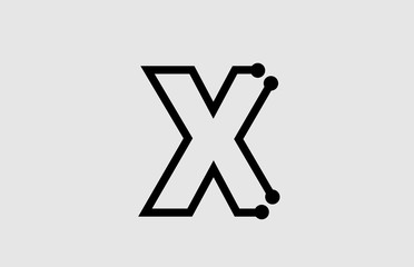 X letter alphabet logo design with line and dots