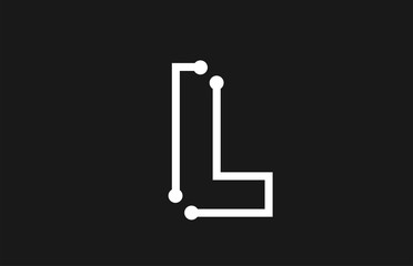 alphabet letter L black and white logo design with line and dots