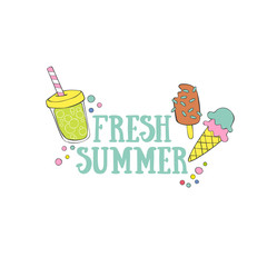 Fresh summer Cool drinks or Cocktail and Ice cream. Lettering. Isolated vector object on a white background.