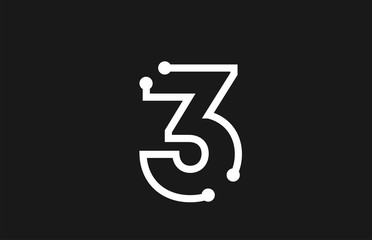3 number black and white logo design with line and dots - obrazy, fototapety, plakaty