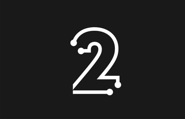 2 number black and white logo design with line and dots