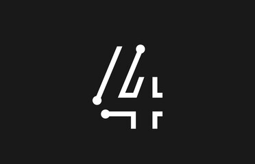 4 number black and white logo design with line and dots