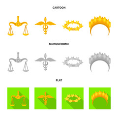 Vector illustration of deity and antique symbol. Collection of deity and myths stock symbol for web.