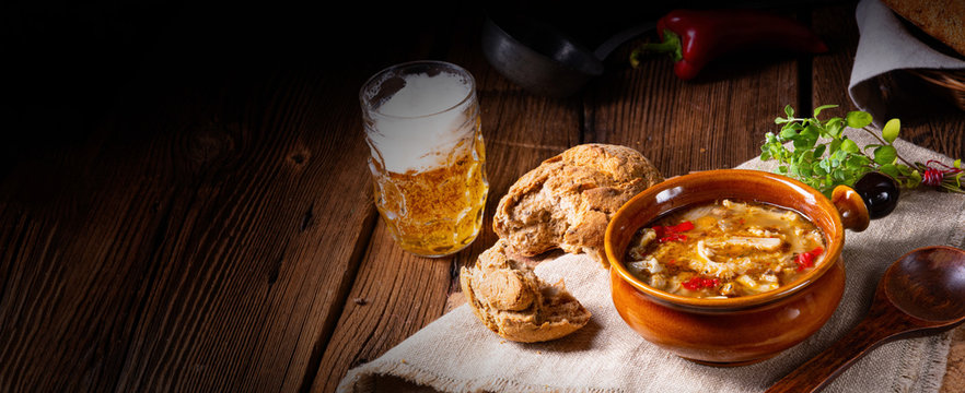 Rustic Spicy tripe soup with red paprika.