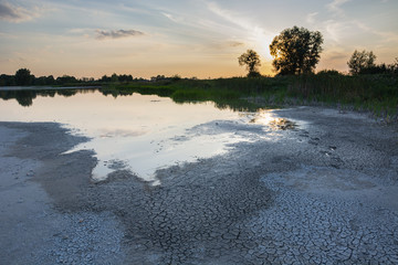 Drying water reservoir, summer in Poland