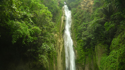 Naklejka na ściany i meble Mantayupan Falls in the jungle, island of Cebu, Philippines. Waterfall in the green forest.