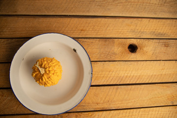 Diverse assortment of pumpkins on a wooden background. Autumn harvest...