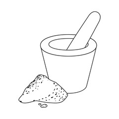 Vector illustration of mortar and ginger sign. Collection of mortar and zingiber vector icon for stock.