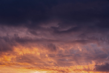 Colorful Dramatic Sky During Sunset. Cloudscape Background With Clouds At Sunrise