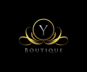 Golden Logo with Y Letter in Royal Shield Vector Logo Template Used for hotel, restaurant, boutique, jewellery invitation, business card etc.