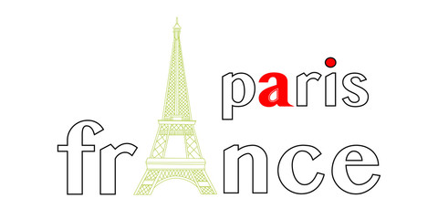 Fototapeta na wymiar Eiffel Tower symbol of Paris France. Simple Outline Design famous landscape.