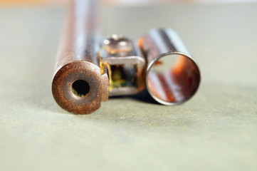 part of an Air rifle on bright background. Close up of a air gun. selective focus. gun control...