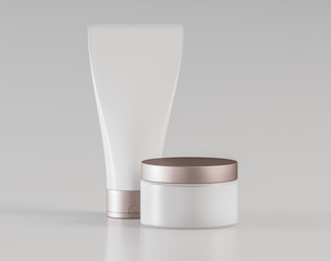 Set of containers for cosmetics in white with a pink cap - 3D illustration