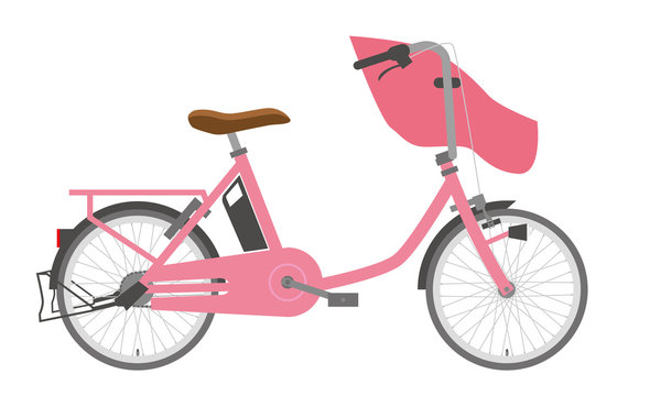 電動アシスト自転車のイラスト ピンク色 二人乗り 横向き ママチャリ 実用自転車 ィバイク Stock ベクター Adobe Stock