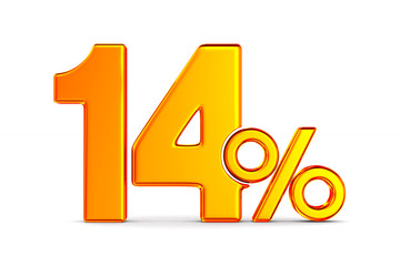 fourteen percent on white background. Isolated 3D illustration