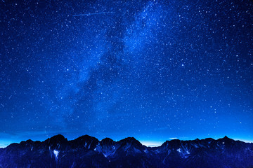 天の川と星座、北アルプス、蝶ヶ岳からの絶景眺望、穂高連峰、槍ヶ岳、