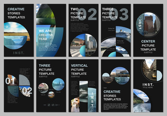 Social networks stories design, vertical banner or flyer templates with with colorful circle elements, round shapes. Covers design templates for flyer, leaflet, brochure, presentation, advertising.