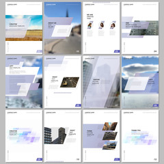 Creative brochure templates with colorful gradient geometric background. Blue colored design. Covers design templates for flyer, leaflet, brochure, report, presentation, advertising, magazine.