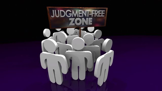 Judgment-Free Zone Welcoming Accepting Group People Sign 3d Animation