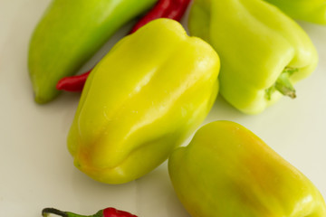 colorful peppers on white background