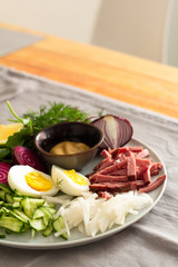 ingredients for cold soup made from greens and beets