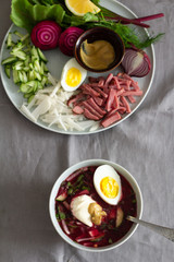cold summer soup with beets and ingredients