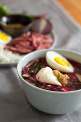 cold summer soup with beets and eggs