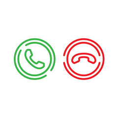 Vector set phone call line icons.Accept call and decline handset button.