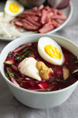 cold summer soup with beetroot closeup