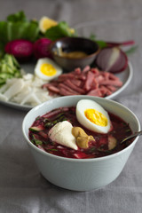 cold summer soup with beets and herbs