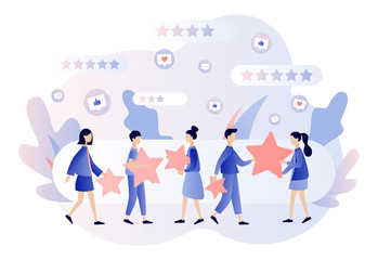 Star rating concept. Customer reviews. People leave feedback and comments. Modern flat cartoon style. Vector illustration