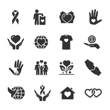 Vector set of charity, donation, peace icons.