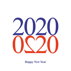 Happy New Year 2020. Greeting  card. 2020 year  typography. Love typography. Heart  typography. Heart shape made from numbers. Love symbol made from numbers. Two deuces create a heart shape.